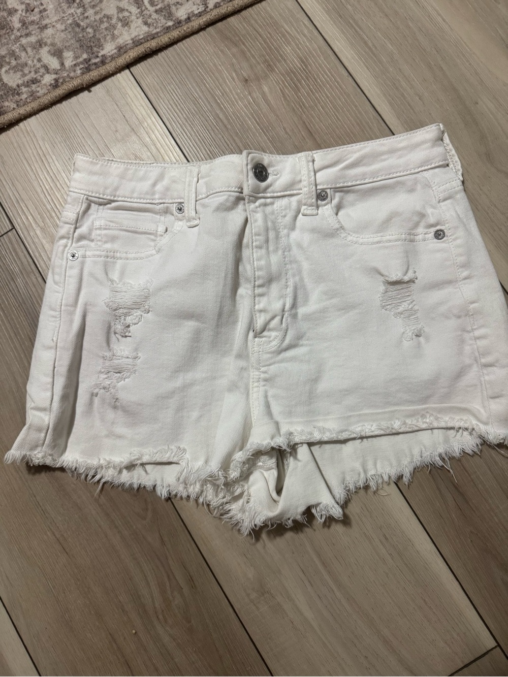 American Eagle Outfitters White Distressed Frayed Hem Denim Shorts